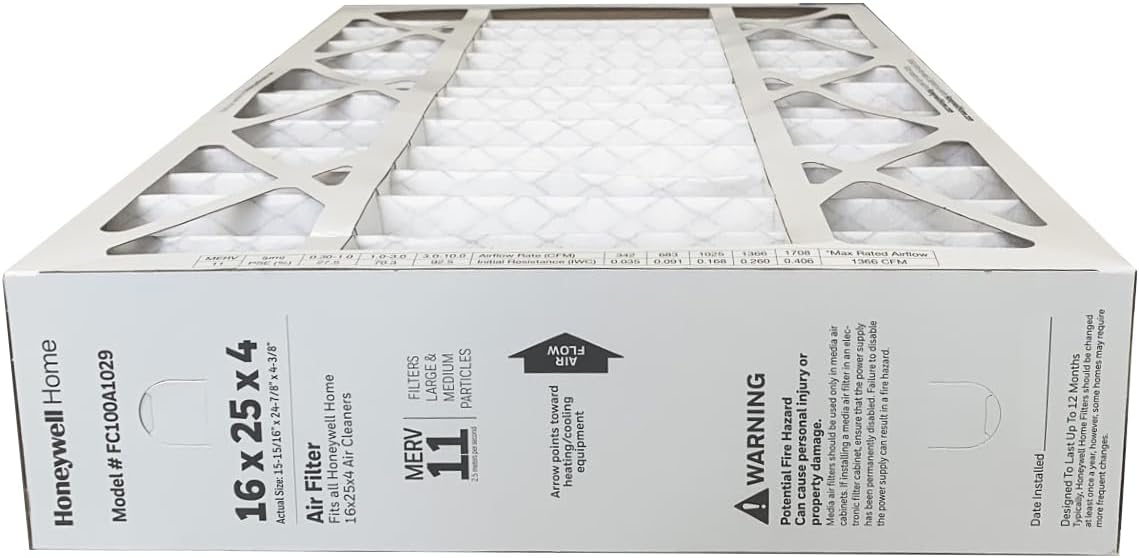 Honeywell FC100A1029 (2 Pack) - 16" x 25" x 4" Pleated Air Filter, MERV 11 Bundle with Same Day Supply Filter Change Reminder