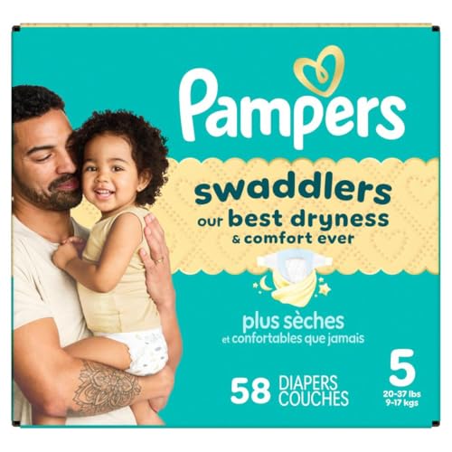 Pampers Swaddlers Diapers, Size 5 (20-37 lbs), 132 Count, Absorbent, Keeps Baby Dry and Comfortable, Skin Safe Disposable Baby Diaper (Packaging May Vary)