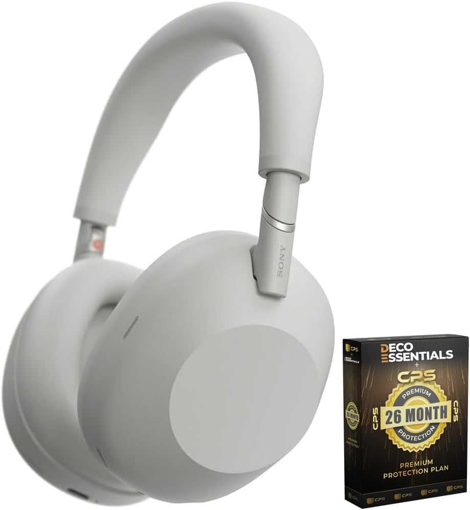 Sony WH-1000XM6/S Best Wireless Noise Canceling Headphones, Platinum Silver Bundle with Deco Essentials Exclusive CPS 26 Month Protection Pack | Official USA Partner Model