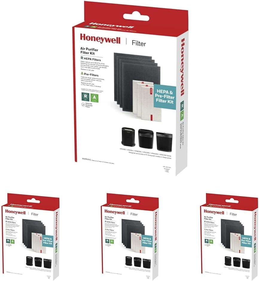 Honeywell HEPA Air Purifier Filter Replacement Kit for HPA300, HPA3300, HPA5300, HPA8350 series Air Purifiers, Value Combo Pack Includes 3 HEPA R & 4 A Carbon Pre-Cut Pre-Filters