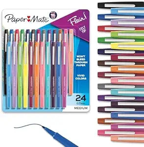 Paper Mate Felt Tip Pens, Flair Marker Pens, Medium Point, Assorted, 24 Count - Home, Office, Back to School, Teacher Supplies