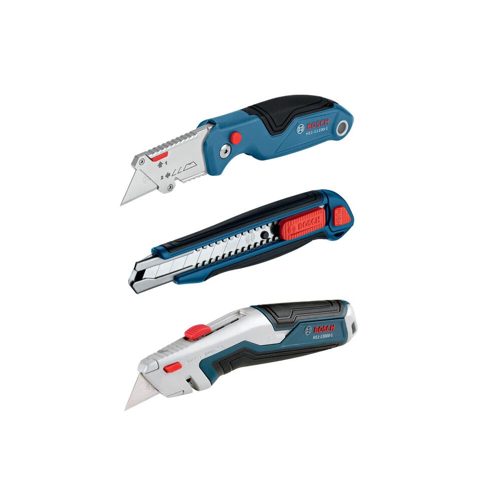 Bosch H11-14100-1 2-Piece Utility Knife Set | Folding and Snap-Off Knives with Robust Design, Integrated Blade Storage, and Belt Clip - Includes 4 Blades