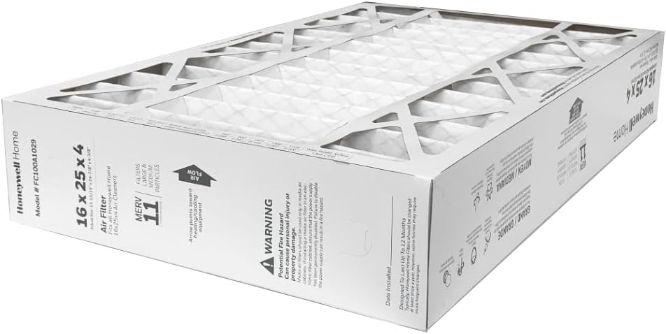 Honeywell FC100A1029 (2 Pack) - 16" x 25" x 4" Pleated Air Filter, MERV 11 Bundle with Same Day Supply Filter Change Reminder