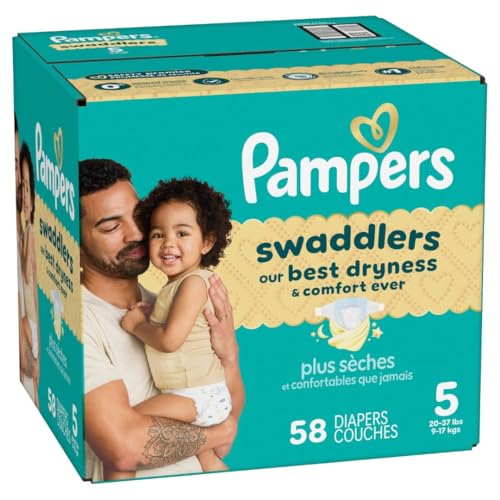Pampers Swaddlers Diapers, Size 5 (20-37 lbs), 132 Count, Absorbent, Keeps Baby Dry and Comfortable, Skin Safe Disposable Baby Diaper (Packaging May Vary)