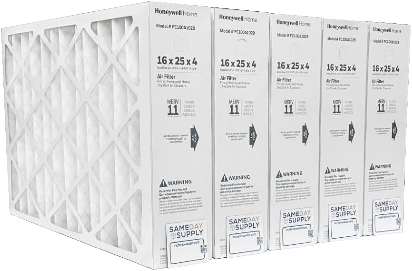 Honeywell FC100A1029 (2 Pack) - 16" x 25" x 4" Pleated Air Filter, MERV 11 Bundle with Same Day Supply Filter Change Reminder