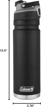 Coleman Autoseal FreeFlow Stainless Steel Water Bottle, Black, 24oz
