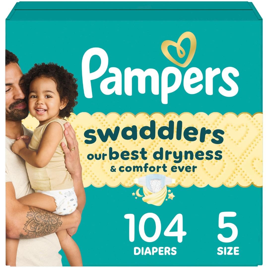Pampers Swaddlers Diapers, Size 5 (20-37 lbs), 132 Count, Absorbent, Keeps Baby Dry and Comfortable, Skin Safe Disposable Baby Diaper (Packaging May Vary)