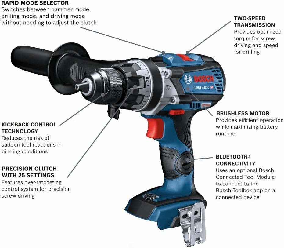 Bosch GSB18V-975CN 18V Brushless Connected-Ready 1/2 In. Hammer Drill/Driver (Bare Tool)