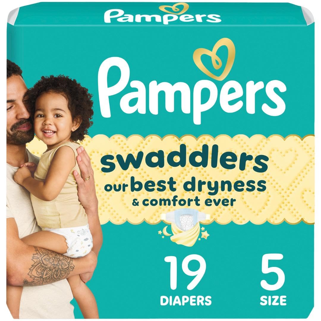 Pampers Swaddlers Diapers, Size 5 (20-37 lbs), 132 Count, Absorbent, Keeps Baby Dry and Comfortable, Skin Safe Disposable Baby Diaper (Packaging May Vary)