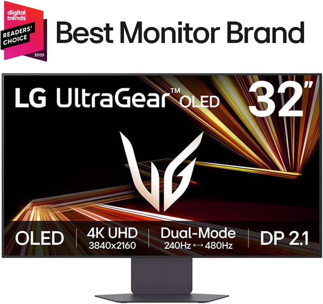 LG 32GX870A-B 32-inch Ultragear 4K UHD (3840 x 2160) OLED Gaming Monitor, Dual-Mode, 240Hz, 0.03ms, NVIDIA, AMD FreeSync Premium Pro, VESA DisplayHDR True Black 400, USB Type-C, DP2.1