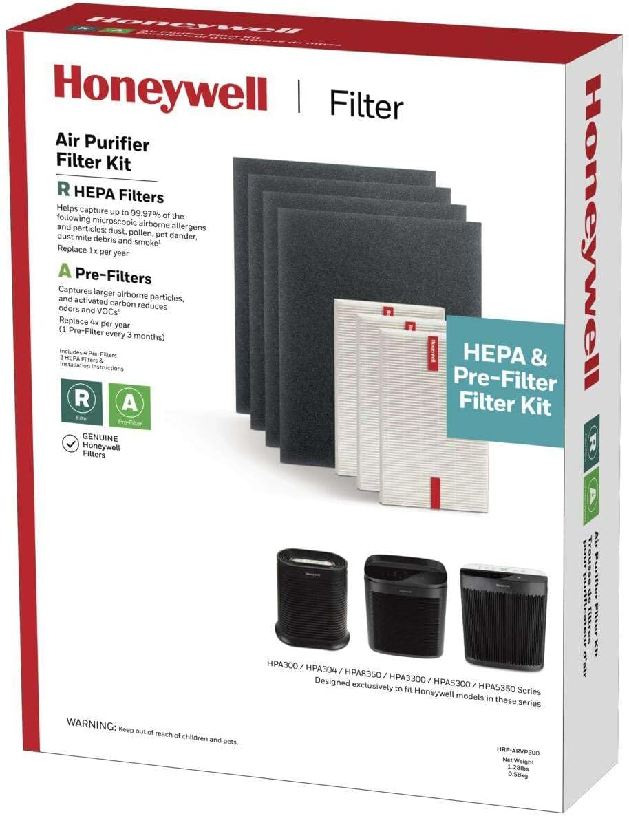 Honeywell HEPA Air Purifier Filter Replacement Kit for HPA300, HPA3300, HPA5300, HPA8350 series Air Purifiers, Value Combo Pack Includes 3 HEPA R & 4 A Carbon Pre-Cut Pre-Filters
