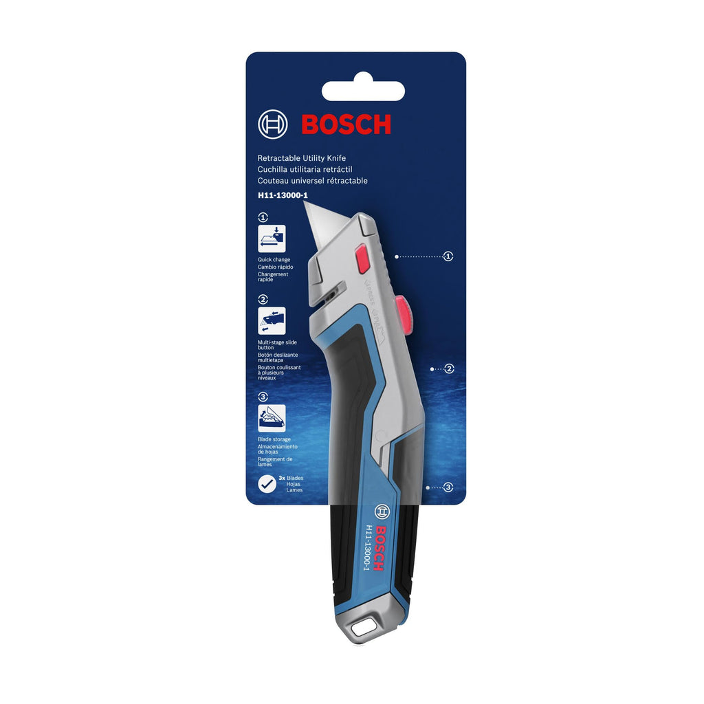 Bosch H11-14100-1 2-Piece Utility Knife Set | Folding and Snap-Off Knives with Robust Design, Integrated Blade Storage, and Belt Clip - Includes 4 Blades