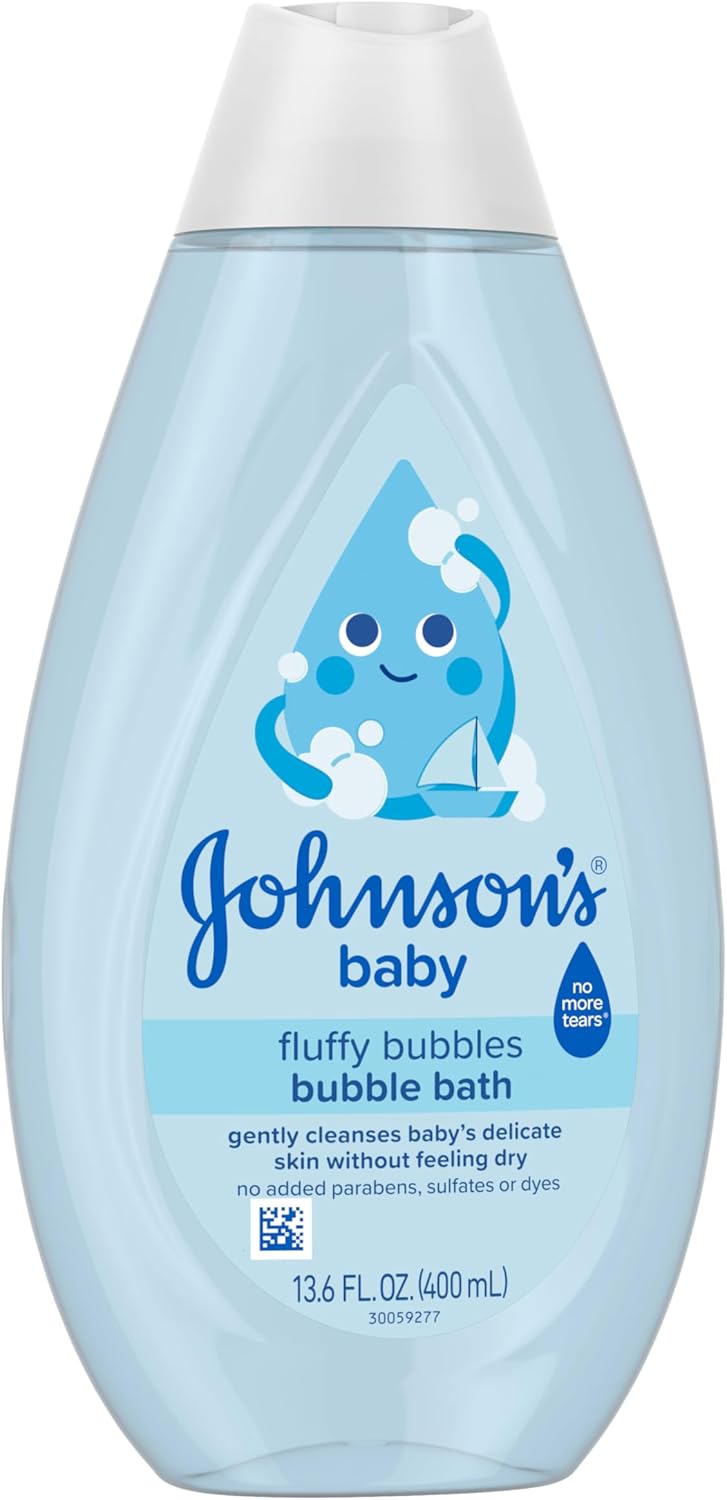 Johnson's Baby Fluffy Bubbles Bubble Bath, No More Tears, Gently Cleanses Delicate Skin Without Feeling Dry, Hypoallergenic, No Added Parabens, Sulfates & Dyes, 13.6 fl. oz