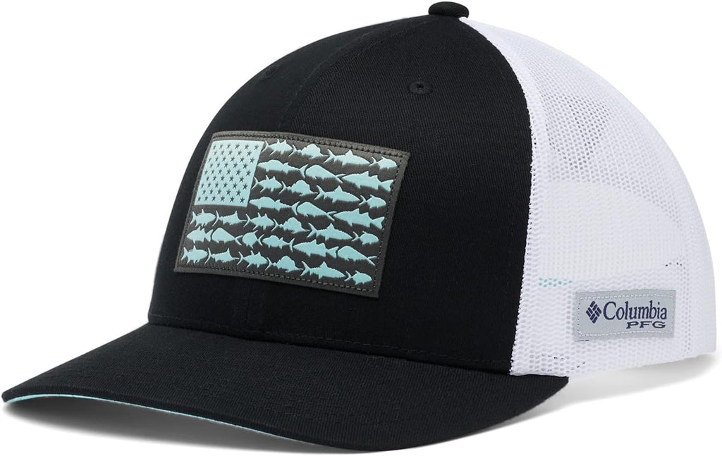 Columbia Unisex Unisex PFG Fish Flag Mesh Snap Back Hat, Black/White, One Size