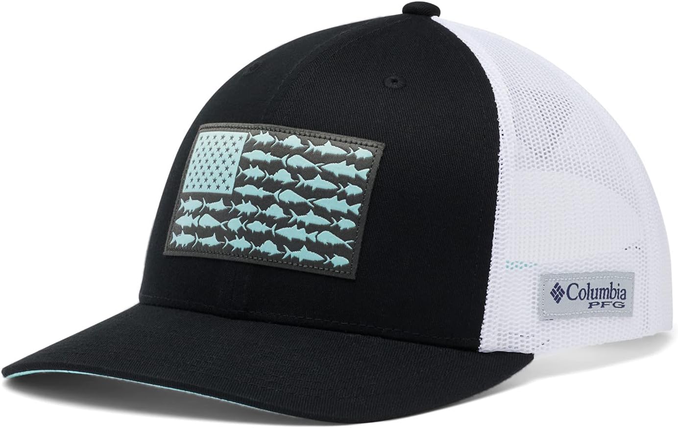 Columbia Unisex Unisex PFG Fish Flag Mesh Snap Back Hat, Black/White, One Size