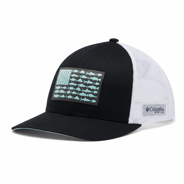 Columbia Unisex Unisex PFG Fish Flag Mesh Snap Back Hat, Black/White, One Size