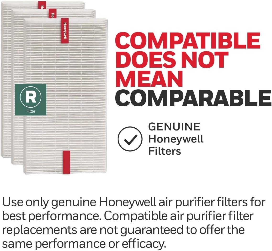 Honeywell HEPA Air Purifier Filter R, 3-Pack for HPA 100/200/300, 3000 and 5000 Series - Airborne Allergen Air Filter Replacement Targets Wildfire/Smoke, Pollen, Pet Dander, and Dust