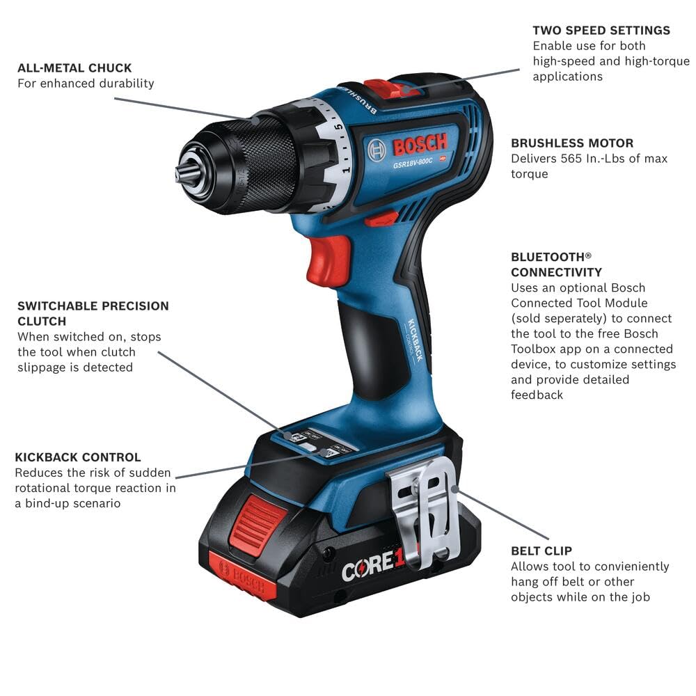 BOSCH GSR18V-800CN 18V Brushless Connected-Ready 1/2 In. Drill/Driver (Bare Tool)