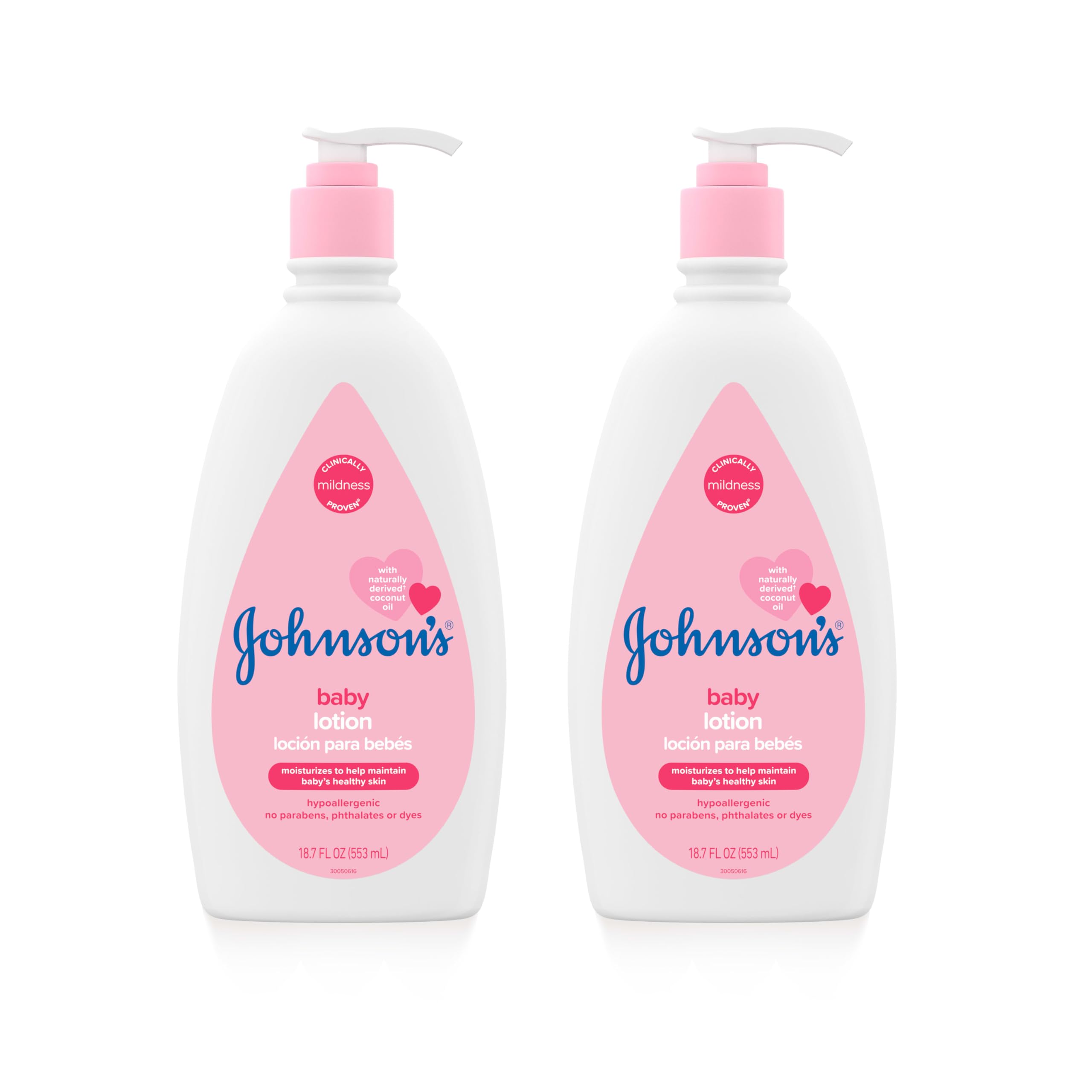 Johnson's Baby Lotion with Coconut Oil, Aloe Vera & Vitamin B5, 72 HR Hydration, Skin Moisturizer, Hypoallergenic, Safe for Newborn, Protects From Dryness &; Strengthens Skin, 27.1 fl. oz