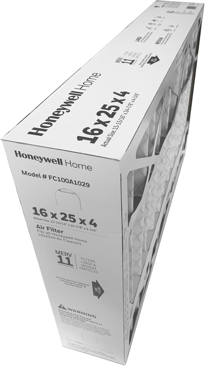 Honeywell FC100A1029 (2 Pack) - 16" x 25" x 4" Pleated Air Filter, MERV 11 Bundle with Same Day Supply Filter Change Reminder