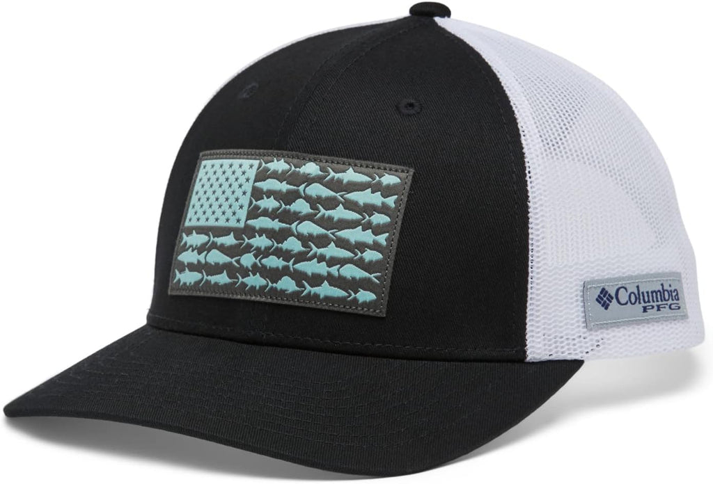 Columbia Unisex Unisex PFG Fish Flag Mesh Snap Back Hat, Black/White, One Size