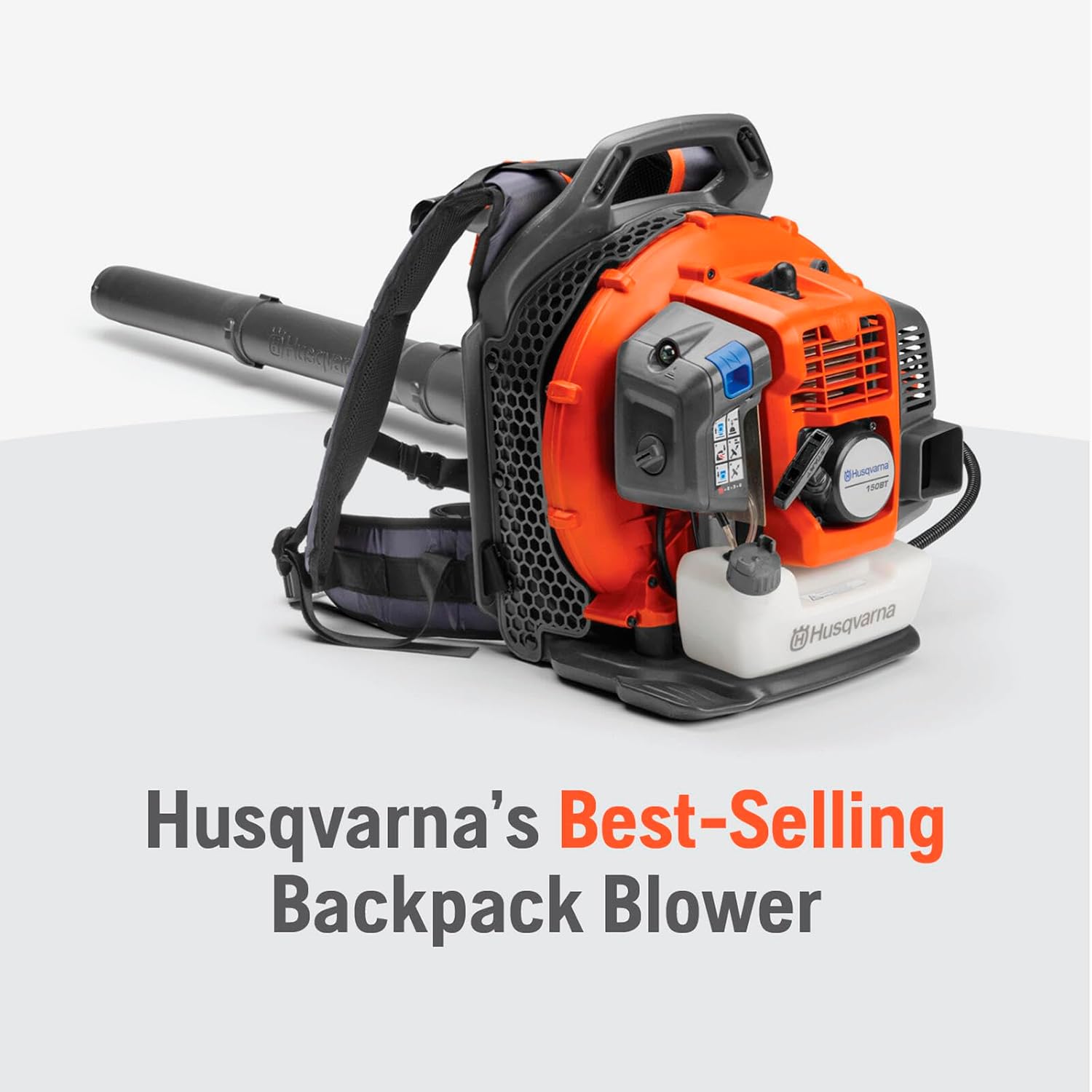 Husqvarna 150BT Gas Leaf Blower, 51-cc 2.16-HP 2-Cycle Backpack Leaf Blower, 765-CFM, 270-MPH, 22-N Powerful Clearing Performance and Ergonomic Harness System, 970466901