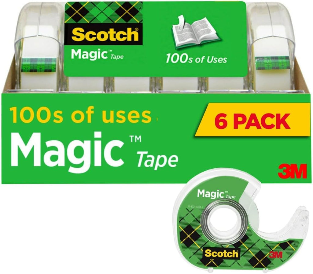 Scotch Magic Tape, Invisible, Repair Christmas Cards and Use as Holiday Gift Wrap Supplies for Christmas, 6 Tape Rolls with Dispensers