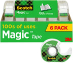 Scotch Magic Tape, Invisible, Repair Christmas Cards and Use as Holiday Gift Wrap Supplies for Christmas, 6 Tape Rolls with Dispensers