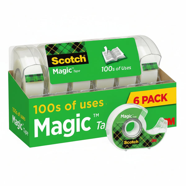 Scotch Magic Tape, Invisible, Repair Christmas Cards and Use as Holiday Gift Wrap Supplies for Christmas, 6 Tape Rolls with Dispensers