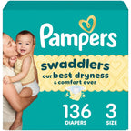 Pampers Swaddlers Diapers, Size 5 (20-37 lbs), 132 Count, Absorbent, Keeps Baby Dry and Comfortable, Skin Safe Disposable Baby Diaper (Packaging May Vary)