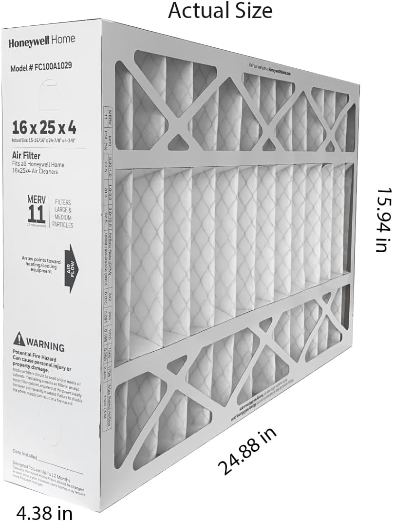 Honeywell FC100A1029 (2 Pack) - 16" x 25" x 4" Pleated Air Filter, MERV 11 Bundle with Same Day Supply Filter Change Reminder