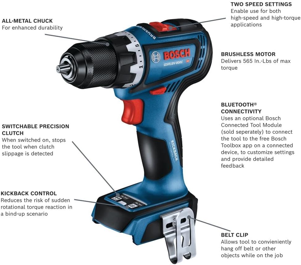 BOSCH GSR18V-800CN 18V Brushless Connected-Ready 1/2 In. Drill/Driver (Bare Tool)