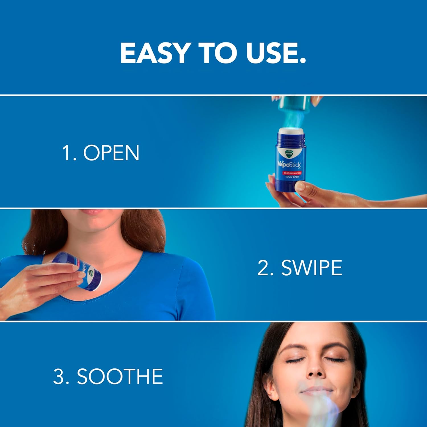 Vicks VapoStick, Solid Balm, No Mess, Soothing Non-Medicated Vicks Vapors, Easy-To-Use No-Touch Applicator, Quick Dry, Lightweight Skin Feel, 1.25oz x 2