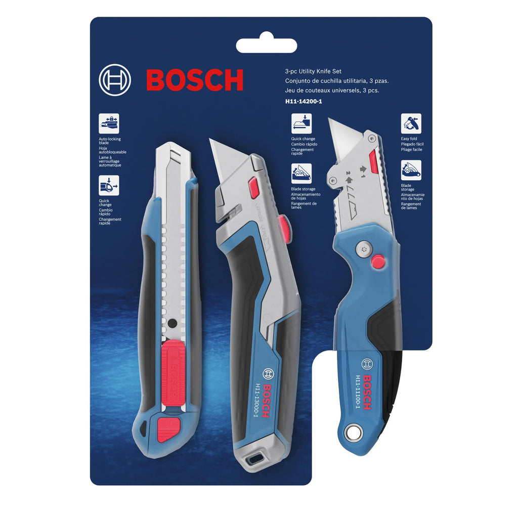 Bosch H11-14100-1 2-Piece Utility Knife Set | Folding and Snap-Off Knives with Robust Design, Integrated Blade Storage, and Belt Clip - Includes 4 Blades