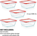 Pyrex Freshlock (5-Pack, 4 Cup) Glass Food Storage Containers Set, Airtight & Leakproof Locking Lids BPA-Free, Meal Prep Containers Set, Freezer Dishwasher Microwave Safe