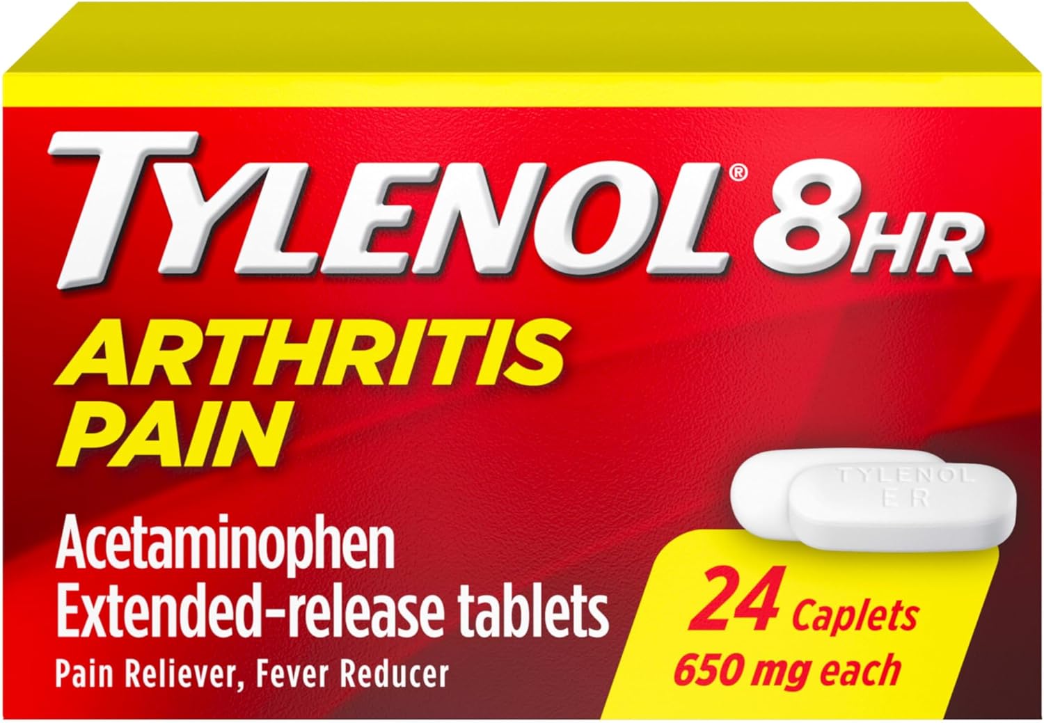Tylenol Acetaminophen 650mg Extended Release Caplets, 8 Hour Arthritis Pain Relief, Joint Pain Reliever, Fever Reducer, Fast & Long-Lasting Relief, Oral Medicine for Minor Aches, 225 Count