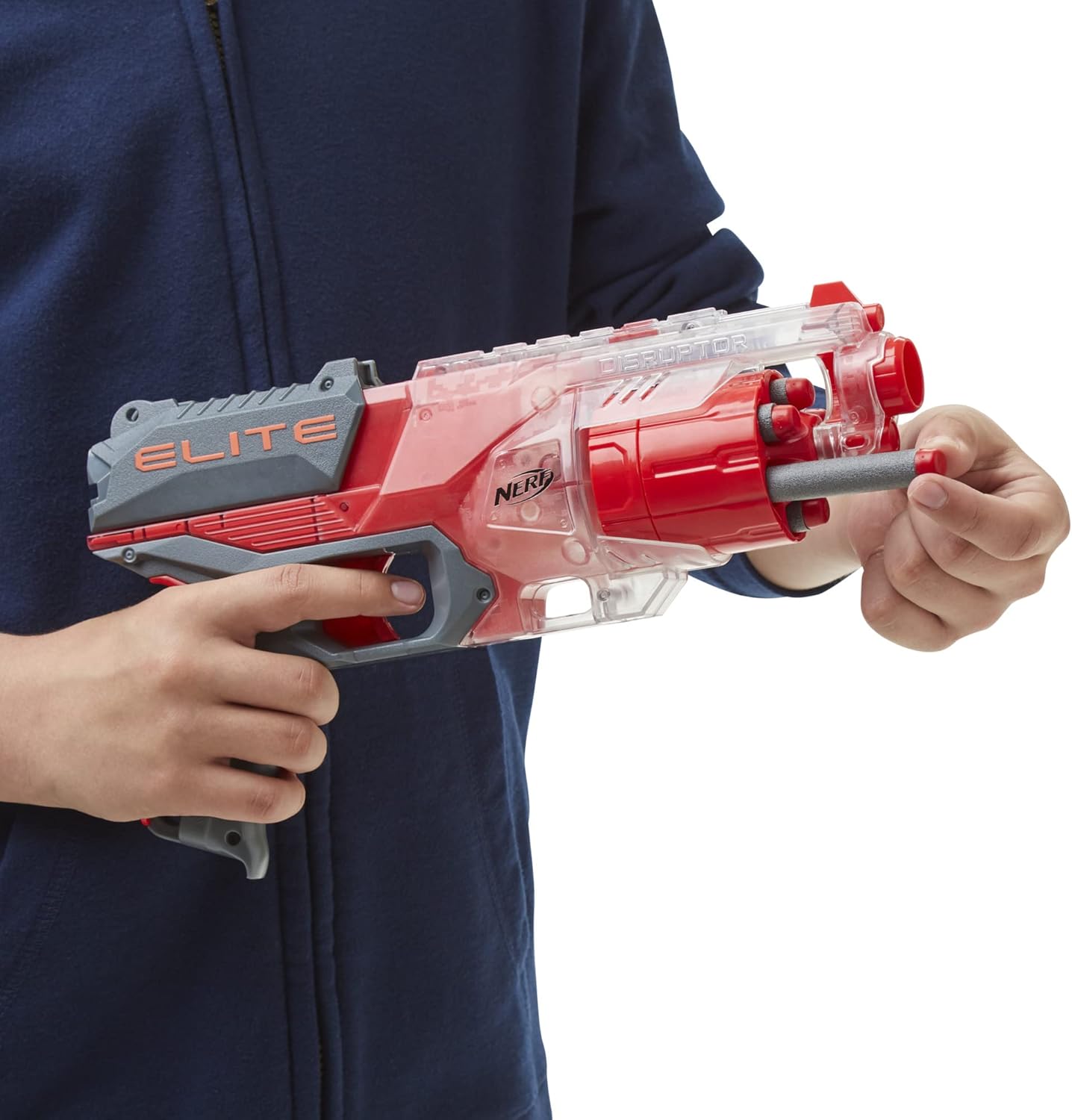 NERF Elite Disrupter Blaster - 6-Dart Rotating Drum, Slam Fire, Translucent Red (Amazon Exclusive)