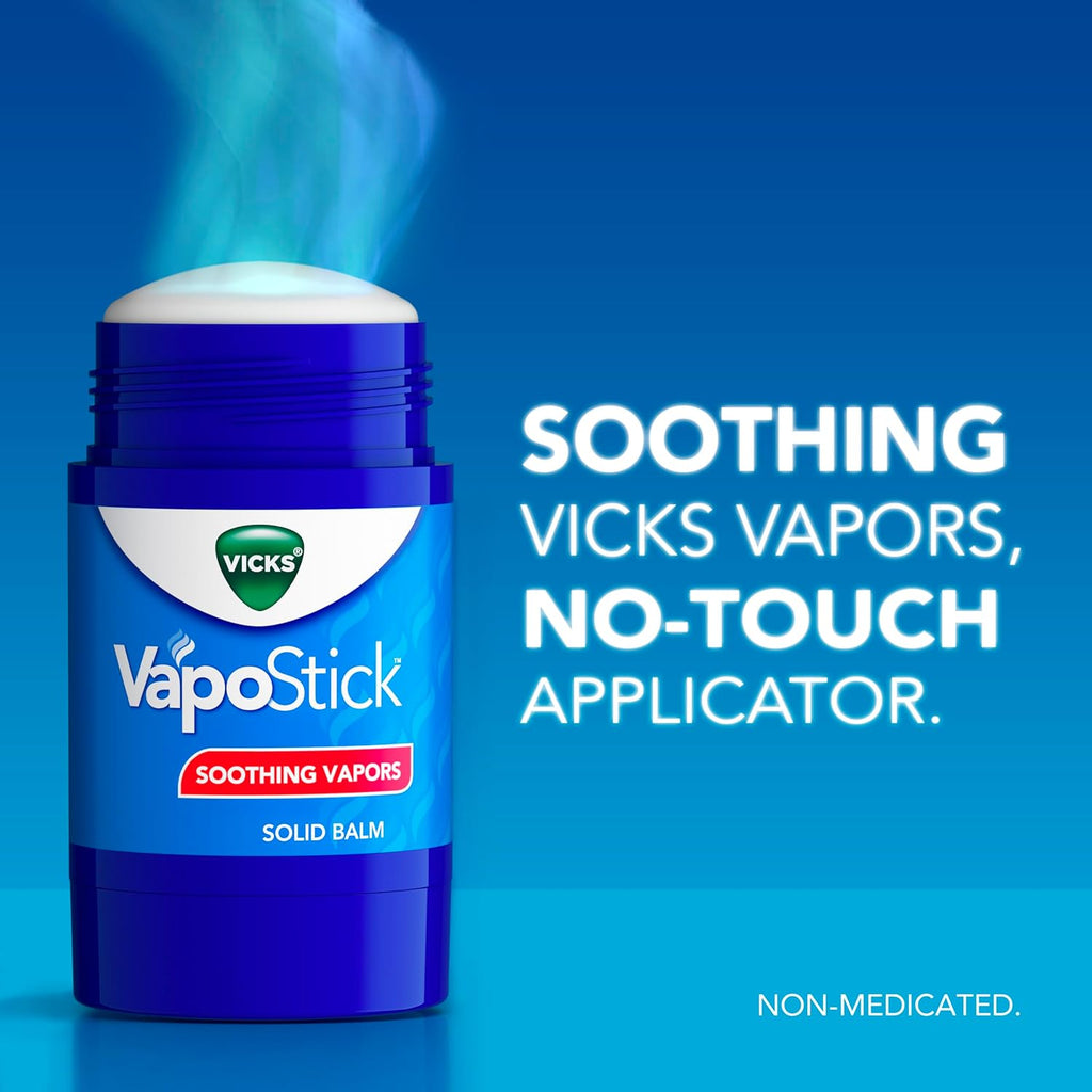 Vicks VapoStick, Solid Balm, No Mess, Soothing Non-Medicated Vicks Vapors, Easy-To-Use No-Touch Applicator, Quick Dry, Lightweight Skin Feel, 1.25oz x 2