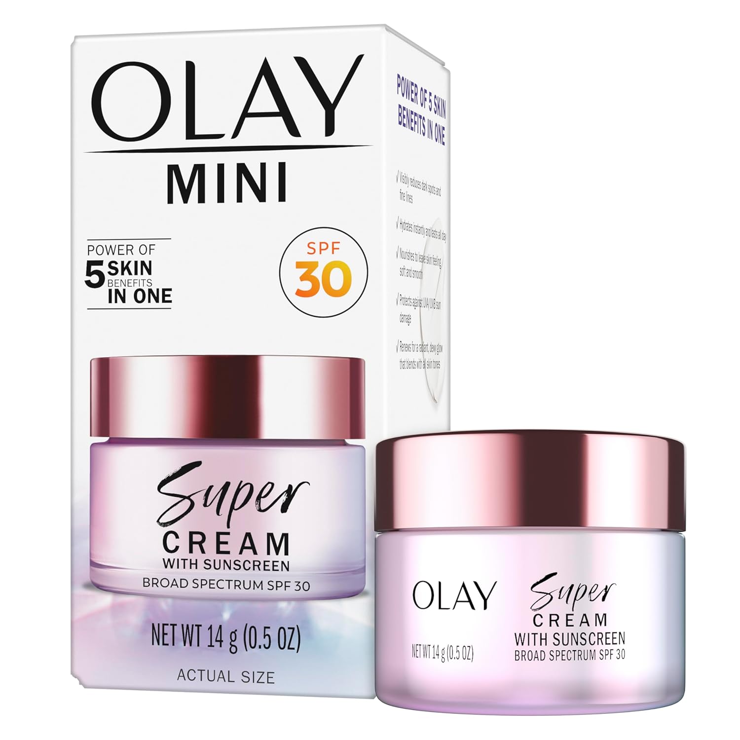Olay Super Cream with Sunscreen SPF 30, Lightweight Face Moisturizer with Sun Protection, 5-in-1 Skin Care Benefits - Hydrating, Brightening, Firming - Niacinamide, Vitamin C, Collagen Peptide, 1.7 oz