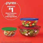Pyrex Sculpted (3-Pack) Glass Mixing Bowls Set With Lids For Prepping, Baking and Cooking, Preheated Oven, Dishwasher, Freezer, and Microwave Safe