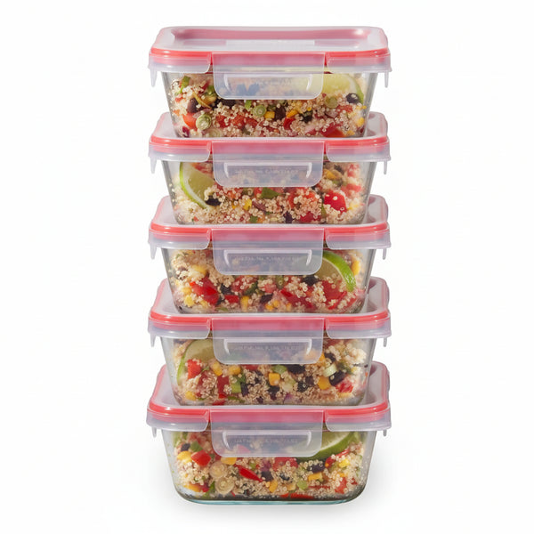 Pyrex Freshlock (5-Pack, 4 Cup) Glass Food Storage Containers Set, Airtight & Leakproof Locking Lids BPA-Free, Meal Prep Containers Set, Freezer Dishwasher Microwave Safe