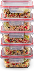 Pyrex Freshlock (5-Pack, 4 Cup) Glass Food Storage Containers Set, Airtight & Leakproof Locking Lids BPA-Free, Meal Prep Containers Set, Freezer Dishwasher Microwave Safe