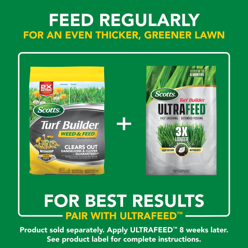 Scotts Turf Builder Weed & Feed3, Weed Killer Plus Lawn Fertilizer, Controls Dandelion and Clover, 5,000 sq. ft., 14.29 lbs.