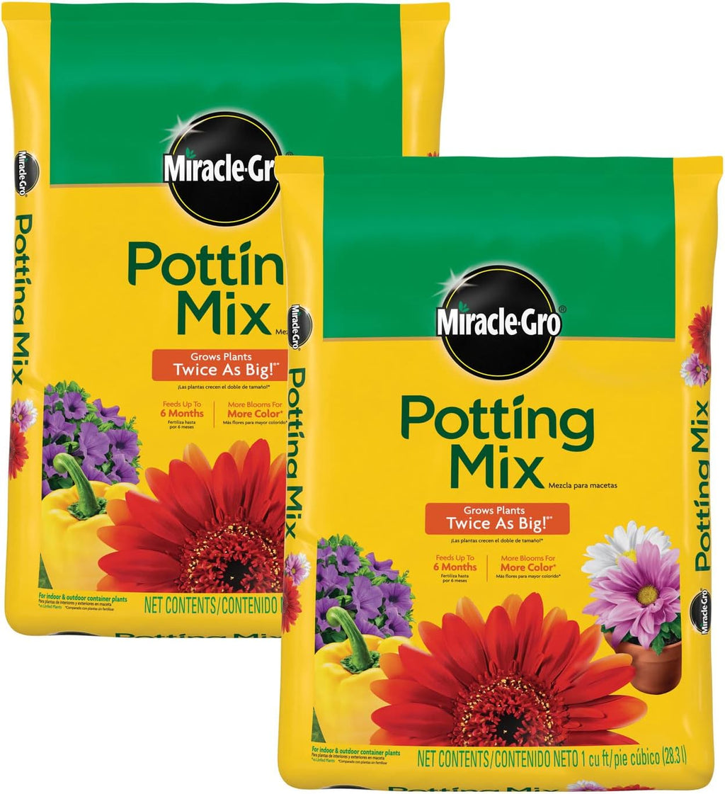 Miracle-Gro Potting Mix, For Container Plants, Flowers, Vegetables, Shrubs, Annuals, Perennials, Feeds up to 6 Months, 8 qt., 2-Pack