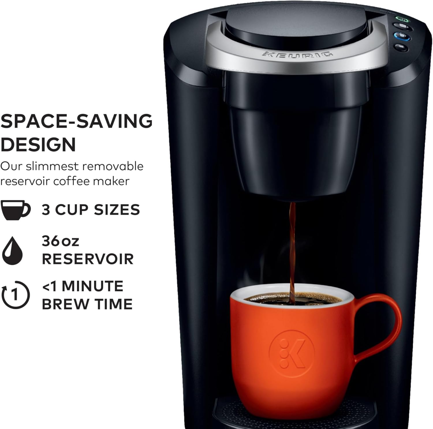 Keurig K-Compact Single-Serve K-Cup Pod Coffee Maker, with 3 Brew Sizes, Smart Start Feature, 36oz Removable Reservoir, Black