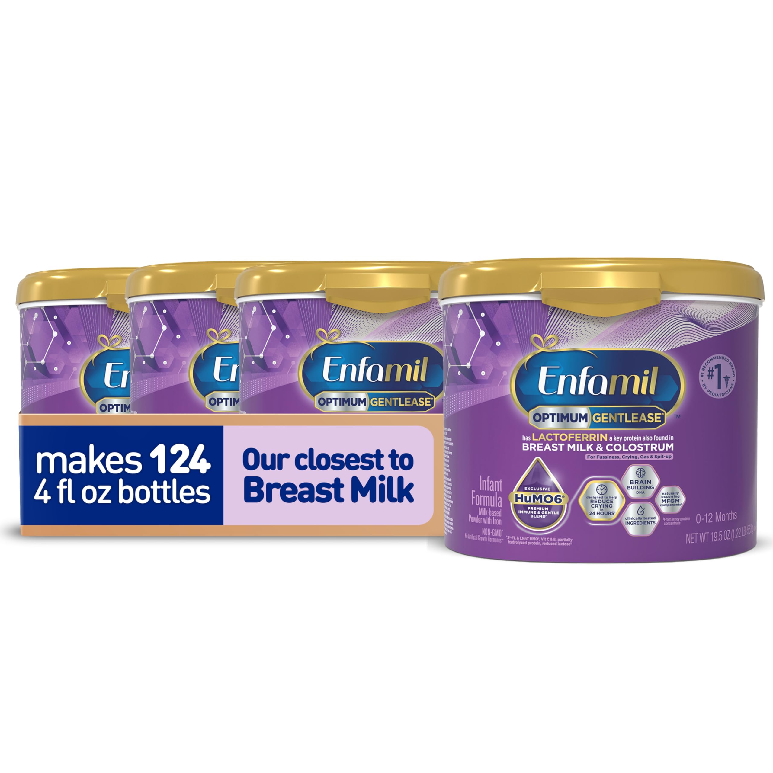 Enfamil Optimum Gentlease Baby Formula, Our Closest Formula to Breast Milk For Fussiness, Crying, Gas & Spit-up, Immune-Supporting Lactoferrin also found in Breast Milk, 19.5 Oz