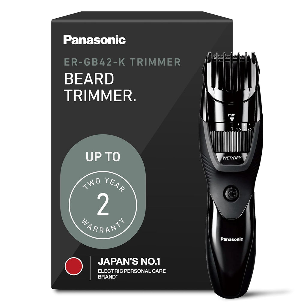 Panasonic Cordless Beard Trimmer for Men with Precision Dial, 19 Adjustable Length Settings, Rechargeable Battery, Washable - ER-GB42-K (Black)
