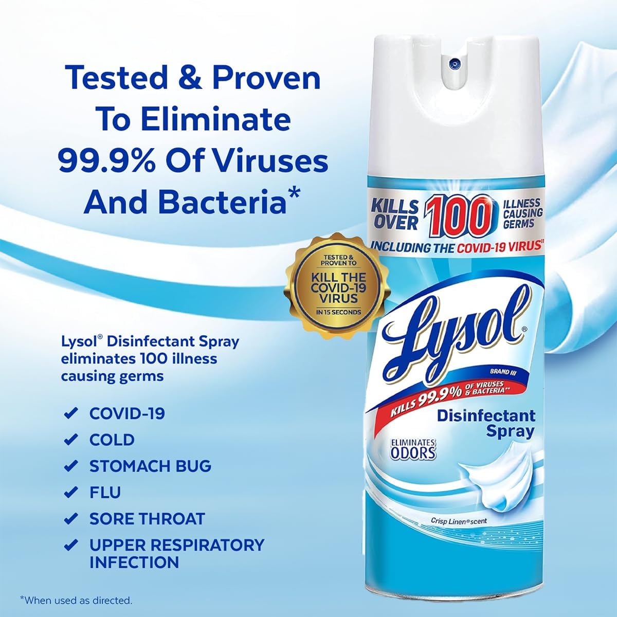 Lysol Disinfectant Spray, Sanitizing and Antibacterial Spray, For Disinfecting and Deodorizing, Crisp Linen, 12.5 Fl Oz (Pack of 2)