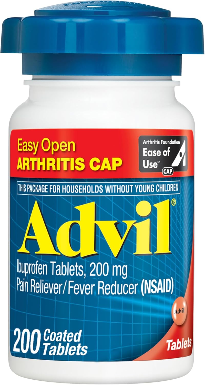 Advil Pain Reliever and Fever Reducer, Pain Relief Medicine with Ibuprofen 200mg for Headache, Backache, Menstrual Pain and Joint Pain Relief - 200 Coated Tablets