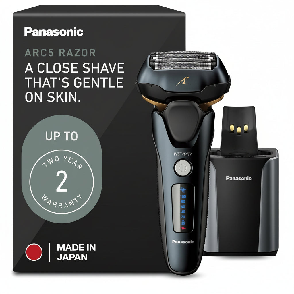 Panasonic Electric Razor for Men, Electric Shaver for Men, ARC5 with Premium Automatic Cleaning and Charging Station, Wet Dry Shaver, Cordless Razor, with Pop-Up Trimmer ES-LV97-K, Black